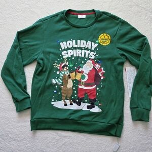 New Holiday Time Mens Christmas Holiday Spirits Lightup Fleece sweatshirt size L